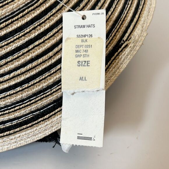 Preston & York Floppy Straw Sun Hat Black and Tan and Cream Striped - Picture 7 of 10